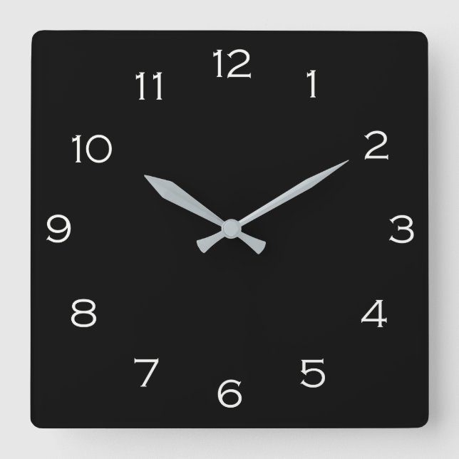 White Numbers On Black Wall Clock arc Quadratische Wanduhr (Vorderseite)