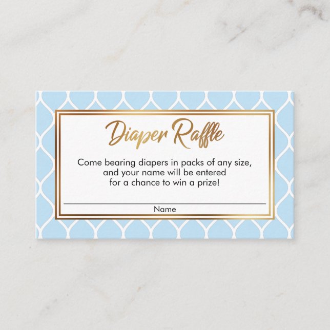White Ogee & Gold, Baby Blue Diaper Raffekarten Begleitkarte (Vorderseite)
