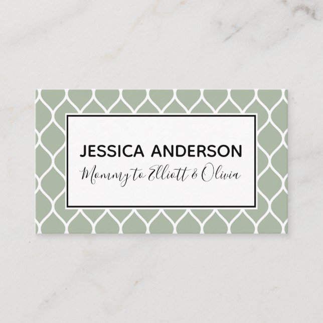 White Ogee & Sage Mommy Playdate Calling Card Telefonnummerkarte (Vorderseite)