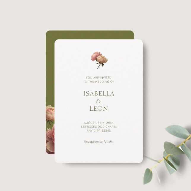 White & Olive | Blush Rose Wedding Invitation Einladung (Von Creator hochgeladen)
