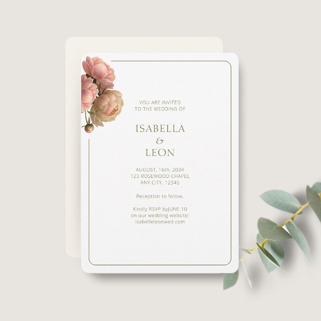 White & Olive | Blush Rose Wedding Invitation Einladung (Von Creator hochgeladen)