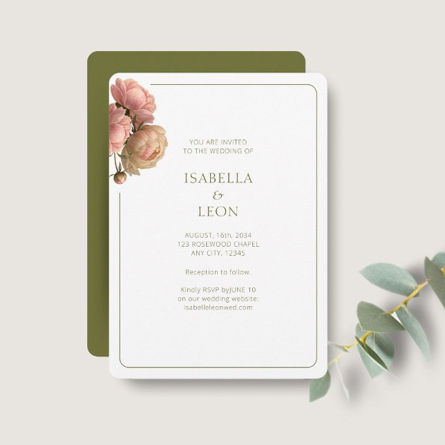 White & Olive | Blush Rose Wedding Invitation Einladung (Von Creator hochgeladen)