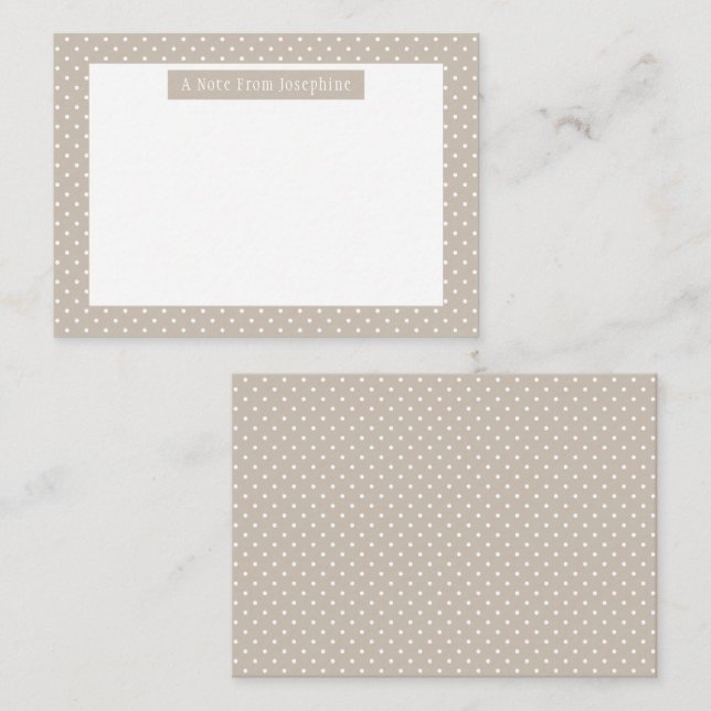 White On Beige Polka Dots Pattern Custom Text Mitteilungskarte (Vorne/Hinten)