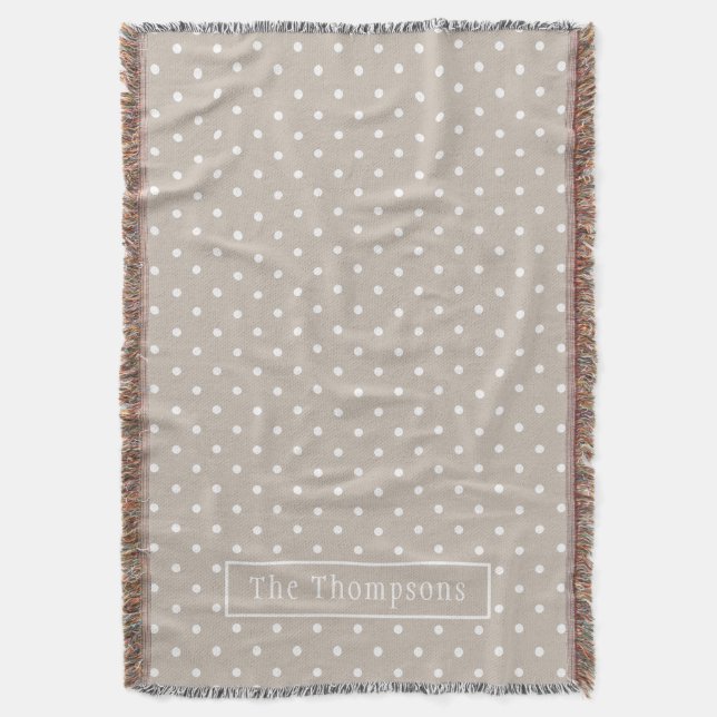 White On Beige Polka Dots Pattern With Custom Name Decke (Vorderseite Vertikal)