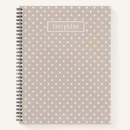 White On Beige Polka Dots Pattern With Custom Name Notizbuch