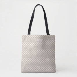 White On Beige Polka Dots Pattern With Custom Name Tasche