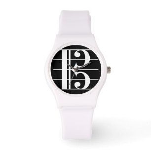 White-on-Black Alto Clef Armbanduhr