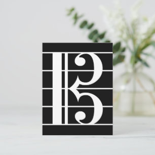 White-on-Black Alto Clef C-Clef Viola Music Postkarte