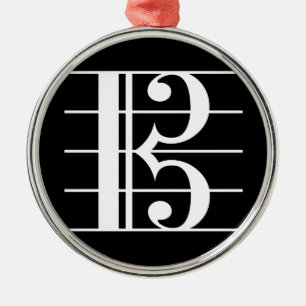 White-on-Black Alto Clef Ornament Aus Metall