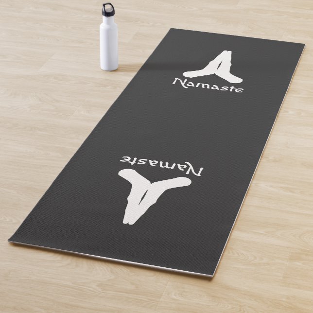 White on Black Namaste Mudra Hands Yogamatte (Beispiel)