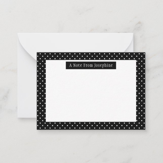 White On Black Polka Dots Pattern Custom Text Mitteilungskarte (Vorderseite)
