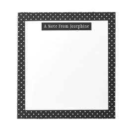 White On Black Polka Dots Pattern Custom Text Notizblock