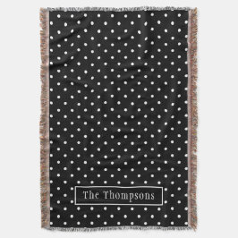 White On Black Polka Dots Pattern With Custom Name Decke