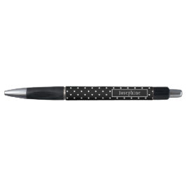 White On Black Polka Dots Pattern With Custom Name Kugelschreiber