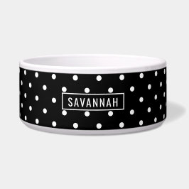 White On Black Polka Dots Pattern With Custom Name Napf