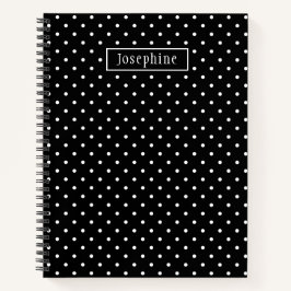 White On Black Polka Dots Pattern With Custom Name Notizbuch