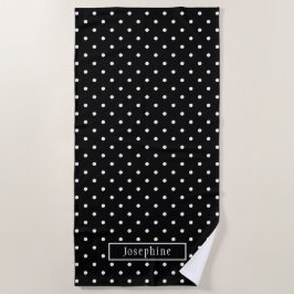 White On Black Polka Dots Pattern With Custom Name Strandtuch