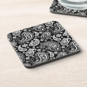 White On Black Retro  Paisley Pattern Untersetzer