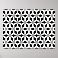 White on Black Tiled Hex Poster