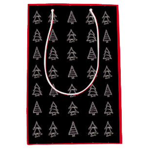 White on Black Tree Gift Bag (Red Sides) Mittlere Geschenktüte