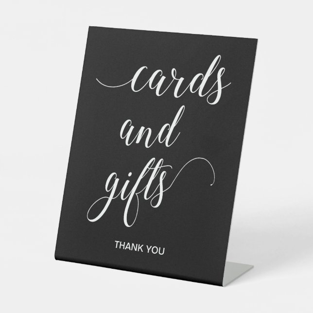 White on Black Wedding Cards and Gifts Table Sockelschild (Vorderseite)