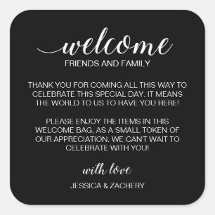 White on Black Wedding Willkommensgeschenk Beutel Quadratischer Aufkleber