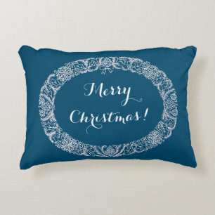 White on Blue Christmas Wreath to Customization Zierkissen