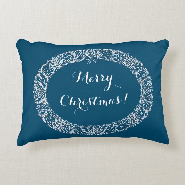 White on Blue Christmas Wreath to Customization Zierkissen (Vorderseite)