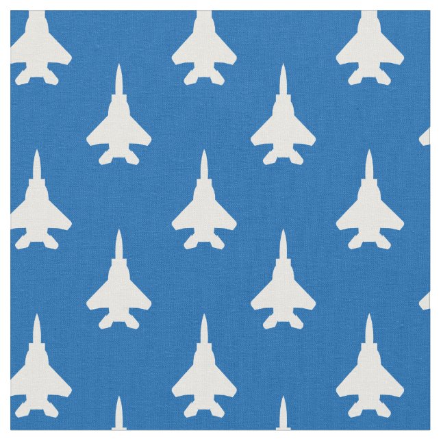 White on Blue Strike Eagle Fighter Jet Muster Stoff (Nahaufnahme)