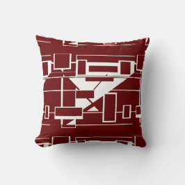 White on Burgundy Geometric Abstract Labyrinth  Kissen