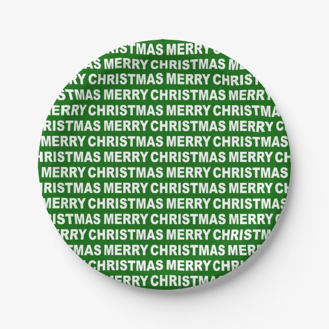 White on Dark Green Weihnachtstypografie Pappteller (Vorderseite)