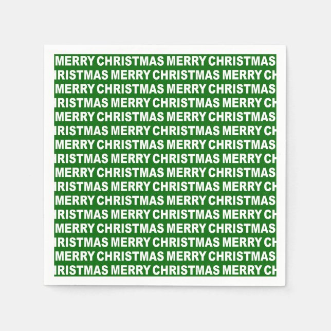 White on Dark Green Weihnachtstypografie Serviette (Vorderseite)