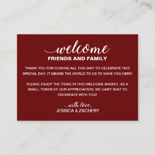 White on Dark Red Wedding Begrüßungskörbe Platzkarte