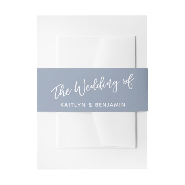 White on Dusty Blue Handwriting the Wedof Einladungsbanderole (Vorderseite Beispiel)