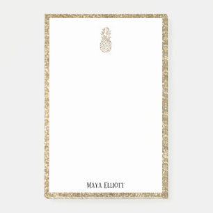 White on Gold Imitats Glitzer Ananas & Border Post-it Klebezettel