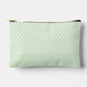 White on Jade Green Polka Dot Muster mit Name Zubehörtasche
