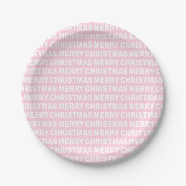 White on Light Pink Weihnachtstypografie Pappteller (Vorderseite)