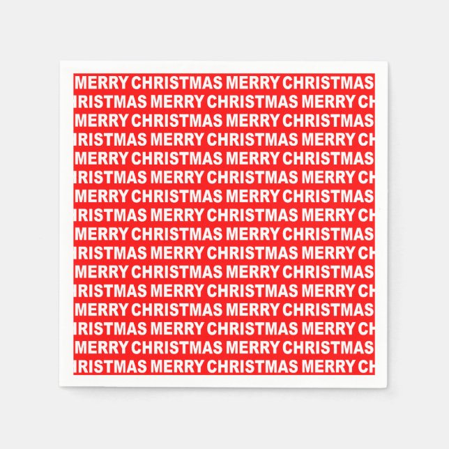 White on Red Christmas Typografy Paper Napkin Serviette (Vorderseite)