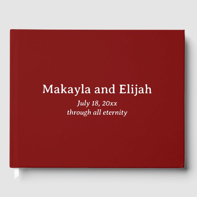 White on Red Minimalistisch Wedding Gästebuch (Vorderseite)