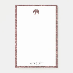 White on Rose Gold Imitate Glitzer Elephant & Bord Post-it Klebezettel