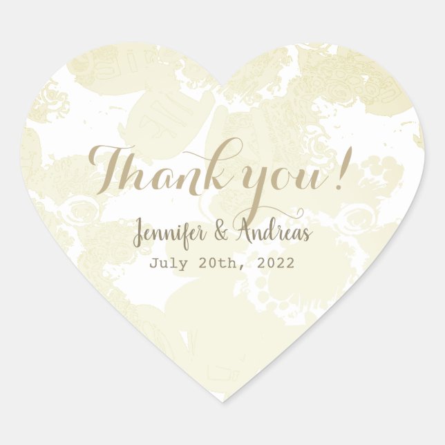 White on White Floral Wedding Danke Herz-Aufkleber (Vorderseite)
