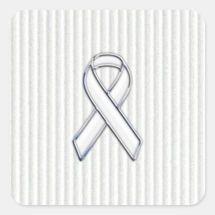 White on White Ribbon Awareness Stripes Quadratischer Aufkleber