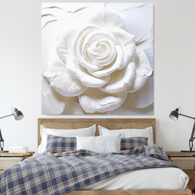 White on White - Skulptur Rose Leinwanddruck (Insitu (Schlafzimmer))