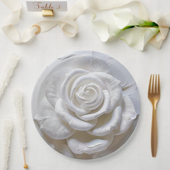 White on White - Skulptur Rose Pappteller (Hochzeit)