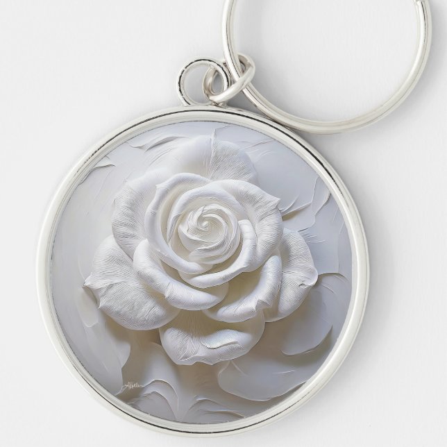 White on White - Skulptur Rose Schlüsselanhänger (Vorne)