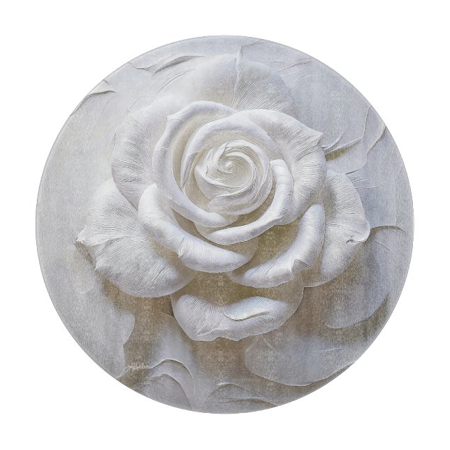 White on White - Skulptur Rose Schneidebrett (Vorderseite)