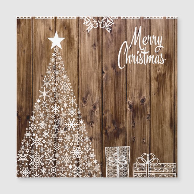 White on Wood Christmas Magnetkarte (Vorderseite)