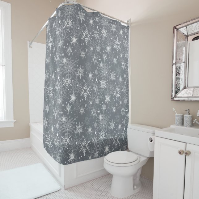 White openwork snowflakes shower curtain duschvorhang (Beispiel)