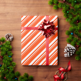 White Orange Candy Cane Stripe Holiday Geschenkpapier
