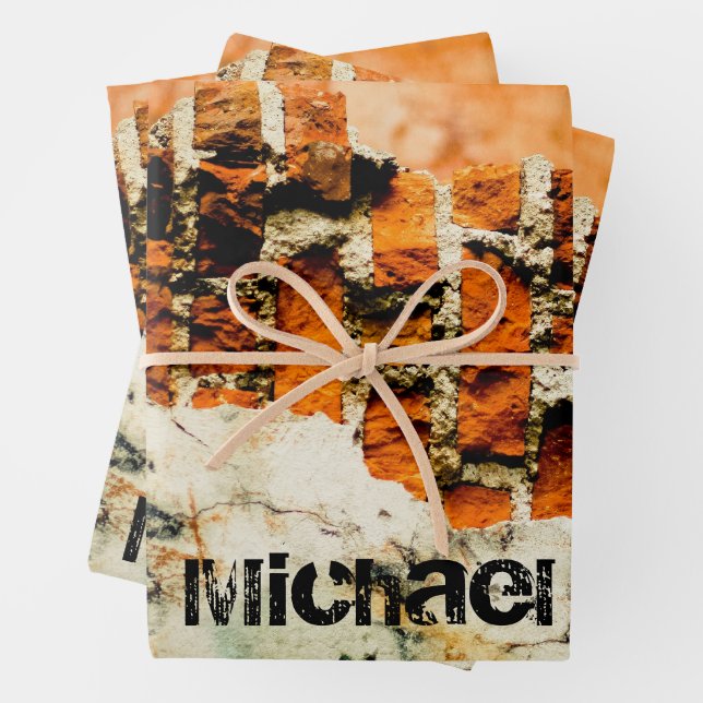 White orange Cool brick wall grafiti Custom name Geschenkpapier Set (Beispiel)